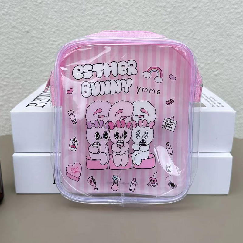 Travel Accessories Pink - Cute Esther Bunny Transparent Makeup Bag