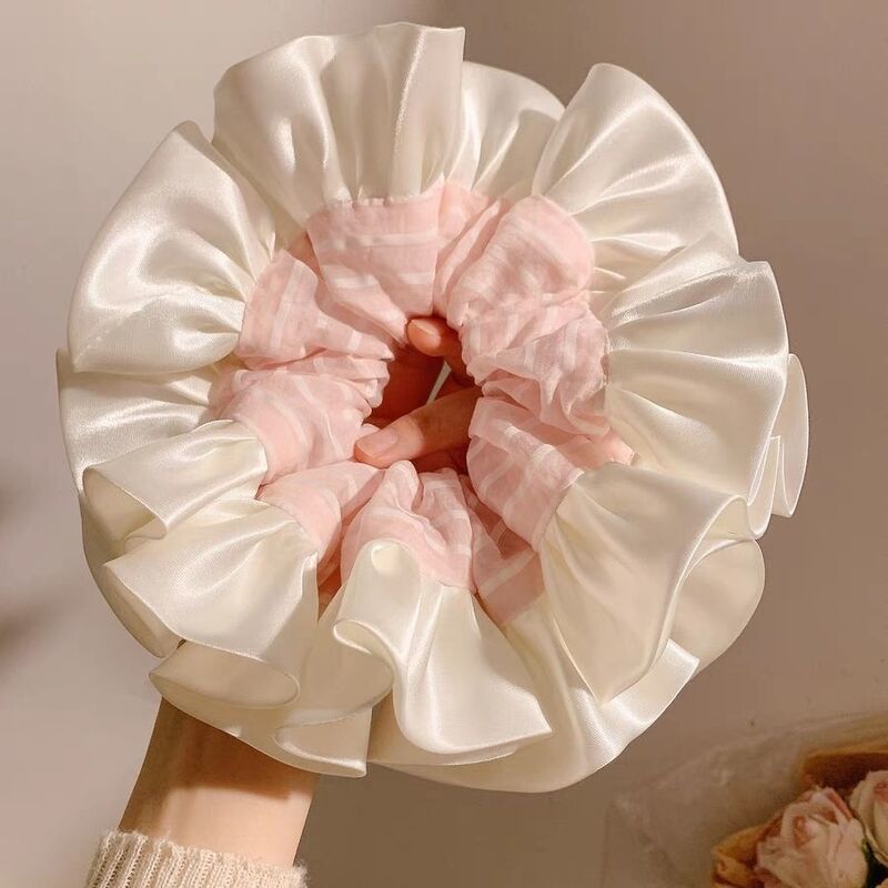 Travel Accessories Pink - French Gentle Pink Striped Satin Scrunchie