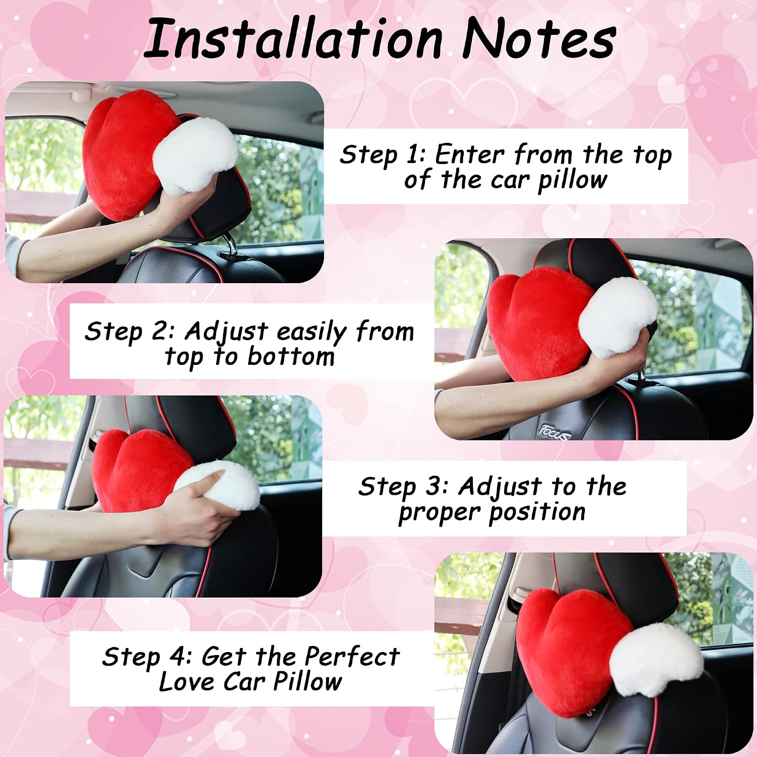 2 Pack Heart Shaped Cute Car H - Travel Accessories Pink recension och pris